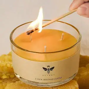 100% Pure Beeswax Candles 3 Wicks Glass Jars For Halloween Christmas Graduation New Year Ramadan Diwali Custom Eco-Friendly