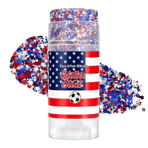 Waterproof Body Glitter Stick with Shimmer for Independence Day Body Football Cheerleading Holiday Celebration Nightclub Makeup