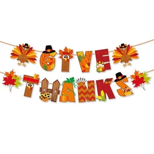 Thanksgiving Give Thanks Funny Turkey Pumpkin Fall Harvest 12in Paper Banner Garland Wall Art Photo Backdrop Kids