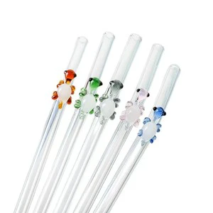 Creative LONGXIN Eco-Friendly Glass Drinking Straw Gift Set With Animal Design For Juice/Milk/Tea Beverages