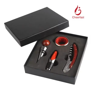 Awesome Wooden Red Wine Bottle Corkscrew Accessory Gift Set 4Pcs Stainless Steel And Wood Accessories Wine Tools Gift Kit