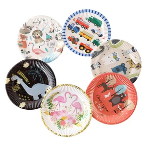 7-inch Cartoon Disposable Color Paper Plate Children's Birthday Party Wedding Supplies Decorative Food Grade Material Cake Plate