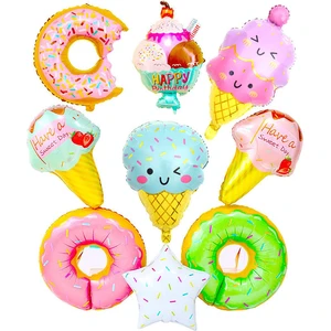 Cross-Border Summer Cool Theme Printed Aluminum Foil Cartoon Balloons Large Donut Ice Cream Heart-shaped Set Children's Party
