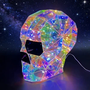 Halloween Iridescent LED Skull Decoration USB Powered Geometric Crystal Light Up Skull For Party Bar Haunted House Decor