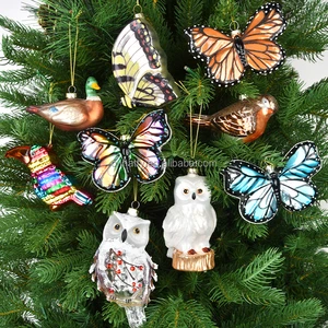 Wholesale Handmade High Quality Full Color Christmas Glass Butterfly Series Hanging Scene Dress Tree Ornament Modern Design Fast