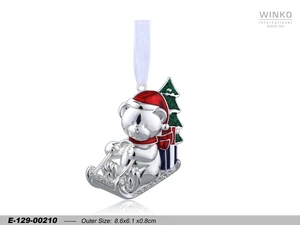 Winko XMAS ORN Christmas Ornament Hanging Decoration Bear On Sleigh Decoration Ornament, Sil Pl/Lacq.