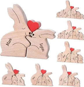 Wholesale Personalized Wood Family Puzzle Toy Rabbit Decoration Mother Day Gift Wooden Rabbit Family Puzzle
