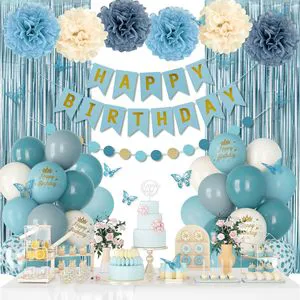 OEM Custom Birthday Party Decoration Supplies Foil Rain Curtain Background Hanging Flag Banner Paper Pompom Latex Balloon Sets