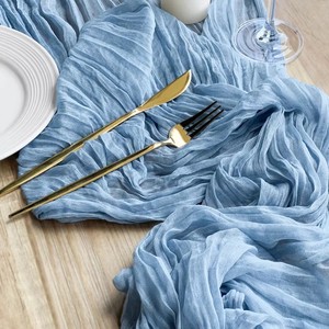 Cheesecloth Woven Bohemian Style Blue Polyester Table Runner For Wedding Christmas Party Home Dining Table Decoration