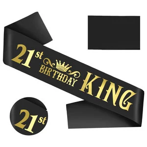 21st Birthday King Sash Gold Foil Black Satin Men's Birthday Party Gift Decorations Favors for Valentine's Day Indoor/Outdoor