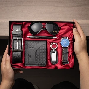 Father's Day Gifts Men's 6-in-One Gift Set - Watch, Wallet, Belt, Sunglasses, Pen & Keychain for Business & Gifting