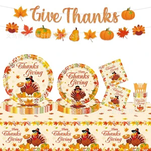Turkey Theme Party Decorations Disposable Paper Plates Cups Napkins Tray Tablecloth Kids Adult Holiday Celebration Hot Selling