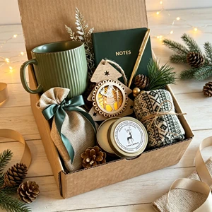 Luxury Christmas Gift Box Set for Women Green Ceramic Mug Notebook Pen Scented Candle Socks Holiday Corporate Gift Set