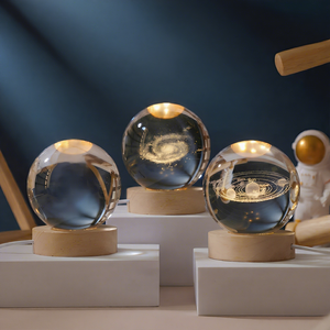 3D Laser Engraving K9 Optical Crystal Ball With Rechargeable LED Wood Base Deluxe Gift Box Set For Gift OEM Logo Support