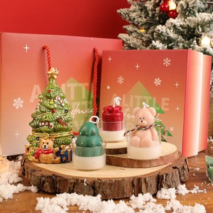 Adorable Christmas Tree Bear Soy Wax Non-Toxic Scented Candle Gift Set Handmade Luxurious Style Greeting Card Creative Idea