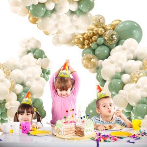 Retro Avocado Green Metallic Gold White Balloon Garland Arch Kit Birthday Decoration Kids Adult Globos Wedding Party Supplies
