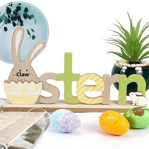 Wooden Easter Ornaments Cross-Border Colorful Eggs Rabbit Home European American Style Crafts Rabbit Desktop Nordic Decorative