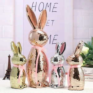 High Quality Handmade Glass Foam Reflective Mirror Ball Disco Rabbit Statue Gold/Silver/Red Easter Qixi Decoration Decor