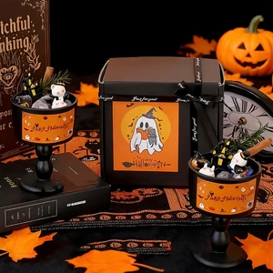 Custom Wholesale Handmade Eco-Friendly Soy Wax Halloween Pumpkin Ghost Shape Scented Candle Handheld Flameless DESSERT Scent