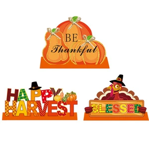 Wooden Thankful Blessed Pumpkin Turkey Harvest Decorations Hanging Ornaments for Thanksgiving Day Gifts Table Decorations