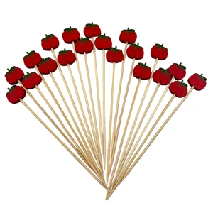 100pcs Tomato-shaped Bamboo Skewer Cute Mini Snacks Dessert Sticks Children's Birthday Party Supplies