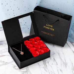 LUYI Hot Selling Lipstick Necklace Jewelry Rose Soap Flower Gift Sets Box for Birthday Woman Valentines Day Mother's Day Gifts