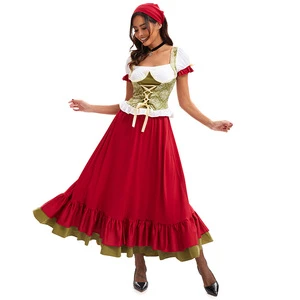 Octoberfest Bavarian Dirndl Maid Peasant Skirt Dress German Wench Costume Party Female Oktoberfest Long Dress