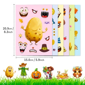6 Sheets/Pack Best-Selling Cross-Border Thanksgiving Autumn Harvest Holiday Gift Stickers Potato Turkey Puzzle Face-Changing