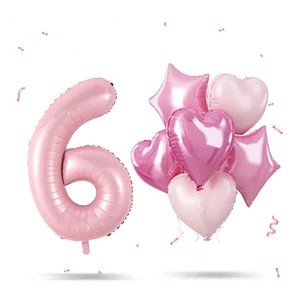 Adult First Birthday & New Year Party Decor Set Pink Digital Number Heart Star Foil Balloons for Birthday Celebration