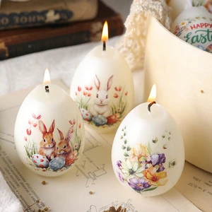 New Easter Egg Shell Scented Candle with Animal Print Design Handmade and Painted Decoration Easter Gift