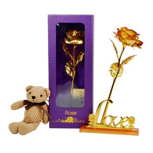 Wholesale Eco-Friendly Gold Foil Rose Plastic Flowers with Gift Box 8 Colors Valentine's Day Mother's Day Birthday Creative Gift