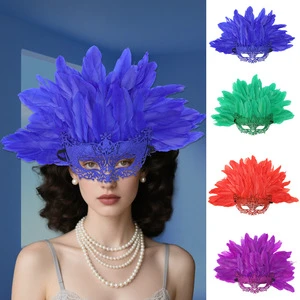 Best-selling Halloween Half-face Mask Princess Masquerade Ball Creative Feather Venice Mask Headwear Detachable Storage Mask
