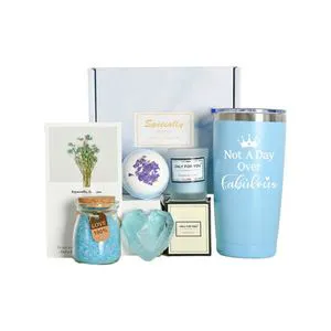 Modern Ladies Spa 8-Piece Women Candle Bath Self Care Gift Box Set with Metal and Silk Screen Printing for Christmas
