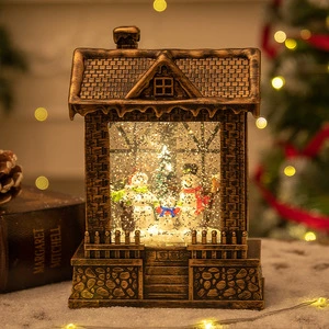 European Style New Year Wind Light Gift Christmas Decoration House with Santa Claus Snowman and Snow Music Box