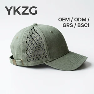 Private Label High Quality 6 Panel Laser Perforation 100% Cotton Sports Hat Brass Metal Buckle Adjustable Baseball Caps Custom