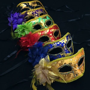 Venetian Masquerade Mask with Side Flower Mixed Color Party Ball Elegant Carnival Festival Mardi Gras Celebration Accessory