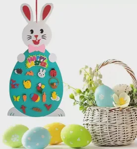 Easter DIY Rabbit Pendant Kit with Colorful Eggs and Chick Puzzle Spring Wall Hanging Ornament for Easter Party Decor
