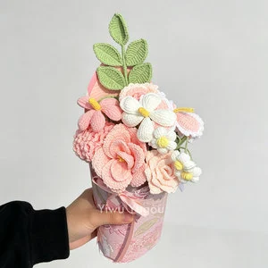 Handmade Crochet Flower Bouquet Knitted Finished Yarn Roses Flowers Gift Box for Mother's Day Valentine's Day Home Decor