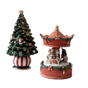 New Product Export Resin Santa Claus Train Christmas Tree Carousel Music Box Gift Resin Crafts