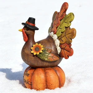 Autumn Thanksgiving Turkey Resin Sculpture, Give Thanks Turkey Figurine for Tabletop Decor