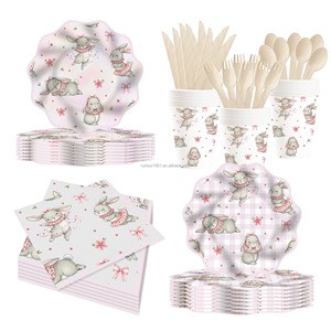 New Easter Bunny-themed Party Decoration Set - Special-shaped Paper Plates, Cups, Towels and Disposable Tableware Set