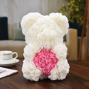 Every Love Golden Supplier Valentines Rose Bear with Gift Box Artificial Foam 25cm Teddy Bear Roses for Girlfriend/mom/classmate