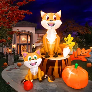 Ourwarm 6ft Thanksgiving Family Fox Inflatable Yard Decoration Thanksgiving Decorations Product