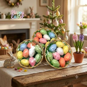 Easter Decoration Colorful Mini Foam Easter Eggs Artificial Speckled Eggs in Basket for Spring Festival Decoration Gifts
