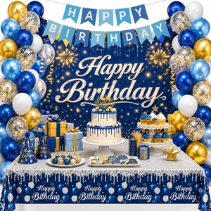 Custom Birthday Decorations Set, Happy Birthday Backdrop Banner,Balloon Arch Garland Kit, Tablecloth for Birthday Party Supplies
