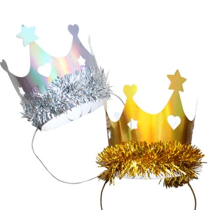 Metallic Foil Birthday Crowns with Tinsel Trim Gold Silver Crowns for Kids Adults Birthday Parties Anniversaries