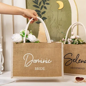 Factory Personalized Gift Tote Bags For Wedding Shopping Eco Friendly Reusable Gunny Burlap Jute Bag With Custom Print Logo