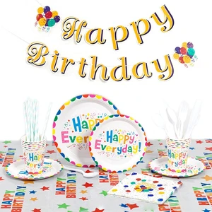 Colorful Happy Birthday Party Tableware Supplies Birthday Party Plates Napkins Easter Decoration Kids Birthday Party Decorations