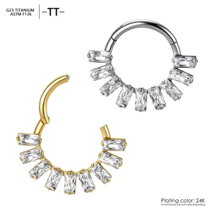 -TT- ASTM F136 Titanium Nine-Link Square Zircon Closed-Loop Ring Unisex Body Jewelry Wedding Nose Ring Body Piercing Jewelry