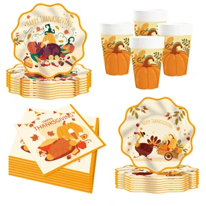 Thanksgiving Party Tableware Set Disposable Pumpkin Paper Plate Turket Theme Table Decorations & Supplies